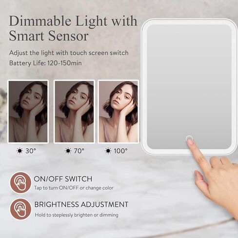 Naseto Travel Makeup Mirror with Lights & 10X Magnetic Magnification, 9.4"x6.7" Dimmable 3 Color LED Lighted Rechargeable Vanity Mirror with 360° Angle, Portable Compact Cosmetic Mirror for Women in Kuwait