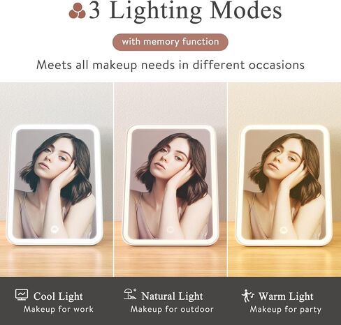 Naseto Travel Makeup Mirror with Lights & 10X Magnetic Magnification, 9.4"x6.7" Dimmable 3 Color LED Lighted Rechargeable Vanity Mirror with 360° Angle, Portable Compact Cosmetic Mirror for Women in Kuwait