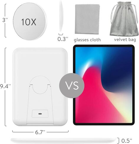 Naseto Travel Makeup Mirror with Lights & 10X Magnetic Magnification, 9.4"x6.7" Dimmable 3 Color LED Lighted Rechargeable Vanity Mirror with 360° Angle, Portable Compact Cosmetic Mirror for Women in Kuwait