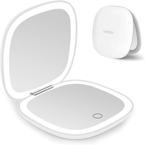 deweisn Compact Mirror, Lighted Travel Makeup Mirror with 1X/10X Magnifying Double Sided Dimmable Portable Pocket Mirror for Handbag, USB Charging(Black) in Saudi Arabia