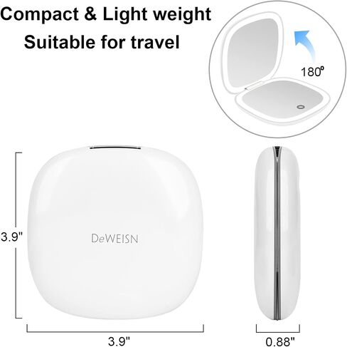 deweisn Compact Mirror, Lighted Travel Makeup Mirror with 1X/10X Magnifying Double Sided Dimmable Portable Pocket Mirror for Handbag, USB Charging(Black) in Saudi Arabia
