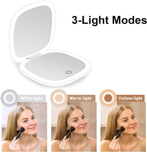 deweisn Compact Mirror, Lighted Travel Makeup Mirror with 1X/10X Magnifying Double Sided Dimmable Portable Pocket Mirror for Handbag, USB Charging(Black) in Saudi Arabia