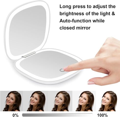 deweisn Compact Mirror, Lighted Travel Makeup Mirror with 1X/10X Magnifying Double Sided Dimmable Portable Pocket Mirror for Handbag, USB Charging(Black) in Saudi Arabia