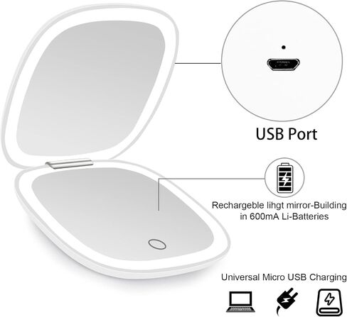 deweisn Compact Mirror, Lighted Travel Makeup Mirror with 1X/10X Magnifying Double Sided Dimmable Portable Pocket Mirror for Handbag, USB Charging(Black) in Saudi Arabia