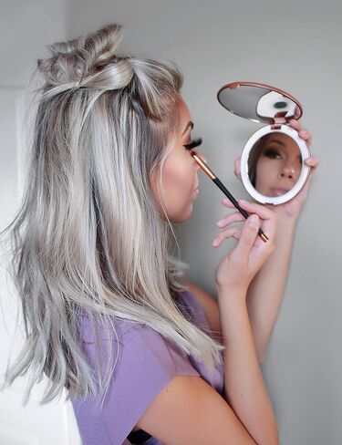Fancii LED Lighted Travel Makeup Mirror, 1x/10x Magnification - Daylight LED, Compact, Portable, Large 5" Wide Illuminated Folding Mirror in Saudi Arabia