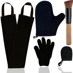 5 Piece Self Tanning Mitt Applicator Set with Self Tan Glove Tanning Back Lotion Applicator Tanning Brush Tan Face Mitt Exfoliating Glove, for Self Sunless Tanning Tan (black)