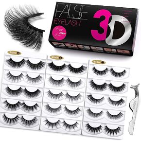 Eliace Fluffy Eyelashes 3D Mink Lashes Cat Eyes 15 Mixed Styles 15 Pairs Reusable Soft Fake Eyelashes Volume Strip Lashes Natural Look Wispies & Big False Eyelashes Pack - with False Lashes Tweezers