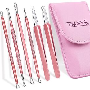 أداة إزالة الرؤوس السوداء، 6 قطع من أداة إزالة البثور من TsMADDTs، أداة إزالة حب الشباب لوجه الأنف مع حقيبة جلدية محمولة (ذهبي وردي) in Kuwait