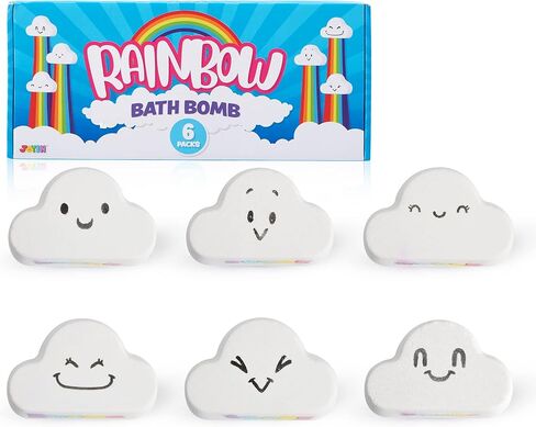 JOYIN Rainbow Bath Bombs Gift Set, 6 Packs Cloud Shaped Bubble Bath Bombs with Assorted Cute Faces, Natural Essential Oil SPA Bath Fizzies Set, Kids & Women Birthday Gift Easter Basket Stuffers in Saudi Arabia