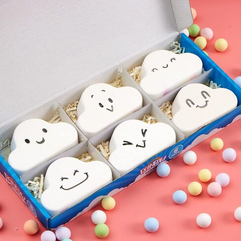 JOYIN Rainbow Bath Bombs Gift Set, 6 Packs Cloud Shaped Bubble Bath Bombs with Assorted Cute Faces, Natural Essential Oil SPA Bath Fizzies Set, Kids & Women Birthday Gift Easter Basket Stuffers in Saudi Arabia