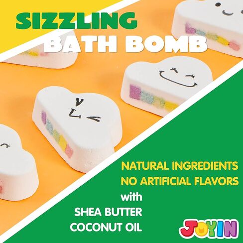 JOYIN Rainbow Bath Bombs Gift Set, 6 Packs Cloud Shaped Bubble Bath Bombs with Assorted Cute Faces, Natural Essential Oil SPA Bath Fizzies Set, Kids & Women Birthday Gift Easter Basket Stuffers in Saudi Arabia