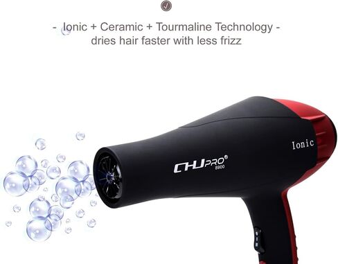 CHJPRO Professional Salon Hair Dryer AC 2100W Ceramic Tourmaline Ionic Blow Dryer with Hot-Cold Heat Setting for Home & Salon,Includes Diffuser and Concentrator US Plug-Black in Saudi Arabia