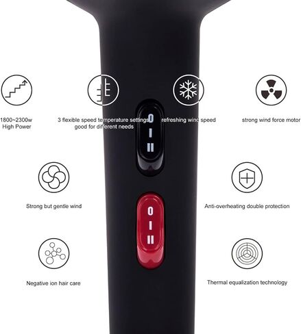 CHJPRO Professional Salon Hair Dryer AC 2100W Ceramic Tourmaline Ionic Blow Dryer with Hot-Cold Heat Setting for Home & Salon,Includes Diffuser and Concentrator US Plug-Black in Saudi Arabia