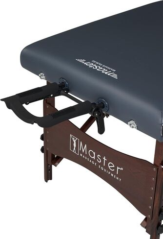 مجموعة طاولة التدليك المحمولة من Master Massage Newport مع وسادة أكثر كثافة مقاس 2.5 بوصة، مصنوعة من خشب الجوز الصلب الملون، وكابلات دعم فولاذية، ووسائد وإكسسوارات، باللون الأزرق الملكي، 30 بوصة in Kuwait
