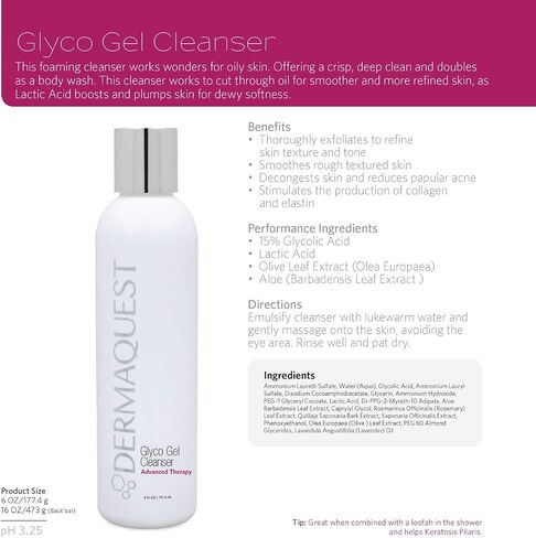 DermaQuest Advanced Therapy Foaming Glyco Gel Based Cleanser with 15% Glycolic Acid & Lactic Acid - Deep Cleansing Daily Face Wash for Oily Skin and Papular Acne (6 oz) in Saudi Arabia