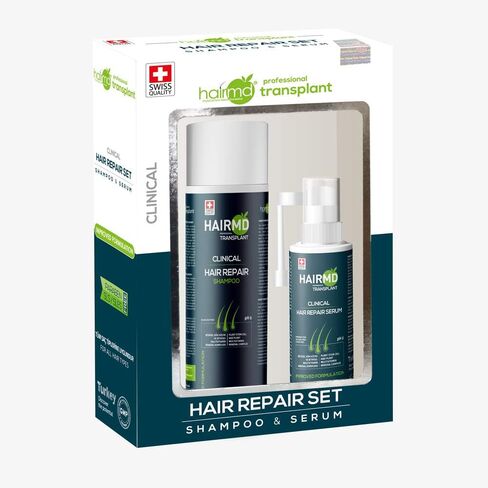 HairMD Transplant Hair Repair Set with Shampoo and Serum - Potent Hair Loss Treatment Formula with Biotin, Keratin, Collagen, Provitamin B5 - Soothing Hair Care Products for Hair Transplant Recovery in Saudi Arabia