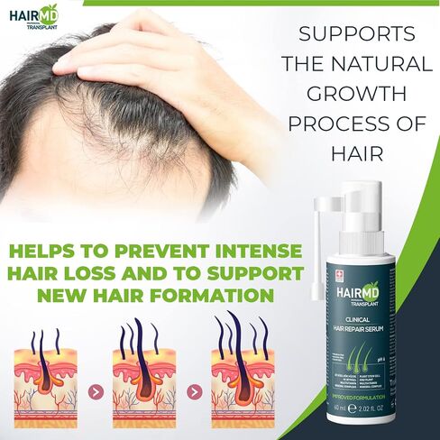 HairMD Transplant Hair Repair Set with Shampoo and Serum - Potent Hair Loss Treatment Formula with Biotin, Keratin, Collagen, Provitamin B5 - Soothing Hair Care Products for Hair Transplant Recovery in Saudi Arabia