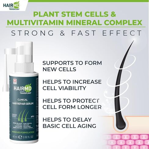 HairMD Transplant Hair Repair Set with Shampoo and Serum - Potent Hair Loss Treatment Formula with Biotin, Keratin, Collagen, Provitamin B5 - Soothing Hair Care Products for Hair Transplant Recovery in Saudi Arabia