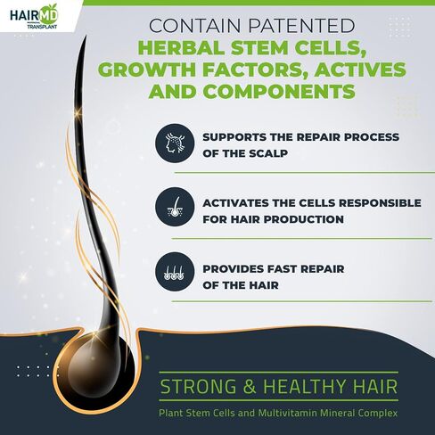 HairMD Transplant Hair Repair Set with Shampoo and Serum - Potent Hair Loss Treatment Formula with Biotin, Keratin, Collagen, Provitamin B5 - Soothing Hair Care Products for Hair Transplant Recovery in Saudi Arabia