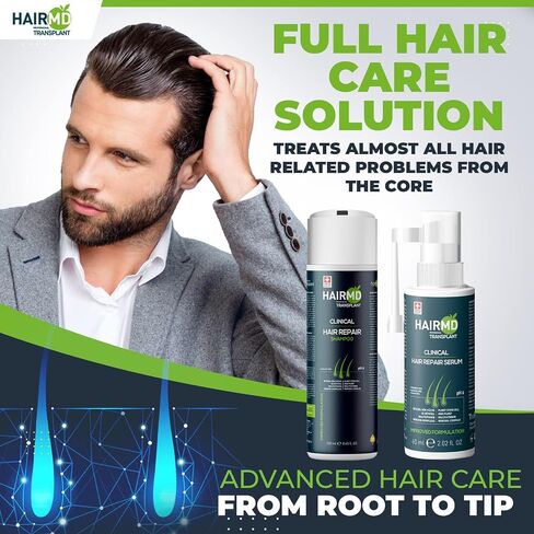 HairMD Transplant Hair Repair Set with Shampoo and Serum - Potent Hair Loss Treatment Formula with Biotin, Keratin, Collagen, Provitamin B5 - Soothing Hair Care Products for Hair Transplant Recovery in Saudi Arabia