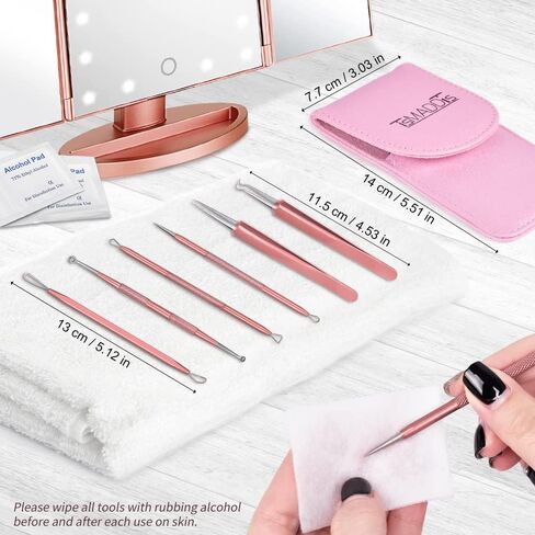 أداة إزالة الرؤوس السوداء، 6 قطع من أداة إزالة البثور من TsMADDTs، أداة إزالة حب الشباب لوجه الأنف مع حقيبة جلدية محمولة (ذهبي وردي) in Kuwait