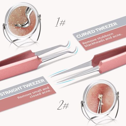 أداة إزالة الرؤوس السوداء، 6 قطع من أداة إزالة البثور من TsMADDTs، أداة إزالة حب الشباب لوجه الأنف مع حقيبة جلدية محمولة (ذهبي وردي) in Kuwait