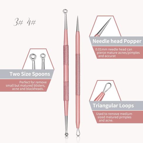أداة إزالة الرؤوس السوداء، 6 قطع من أداة إزالة البثور من TsMADDTs، أداة إزالة حب الشباب لوجه الأنف مع حقيبة جلدية محمولة (ذهبي وردي) in Kuwait