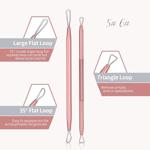 أداة إزالة الرؤوس السوداء، 6 قطع من أداة إزالة البثور من TsMADDTs، أداة إزالة حب الشباب لوجه الأنف مع حقيبة جلدية محمولة (ذهبي وردي) in Kuwait