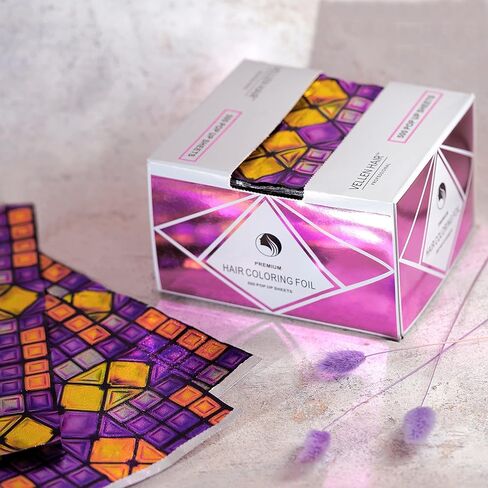 Vellen Hair Embossed Aluminium Hair Foil Sheets, Hair Foils for Highlighting, Non-slip Textured - 500 Sheets - Tetris - 15 Micron in Kuwait