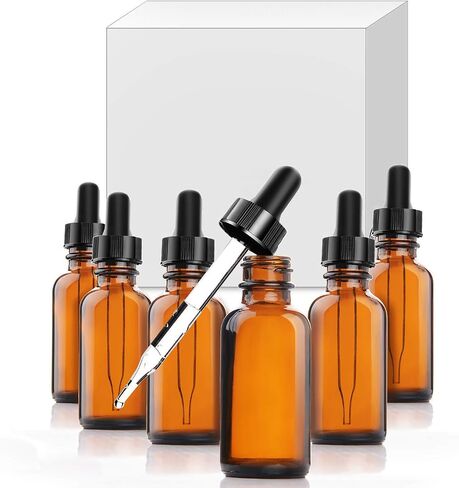 Yesker Amber Glass Bottles for Essential Oils with Glass Eye Dropper 30 ml (1oz) for Essential Oils, Chemistry Lab Chemicals, Colognes & Perfumes- Pack of 6 in Saudi Arabia