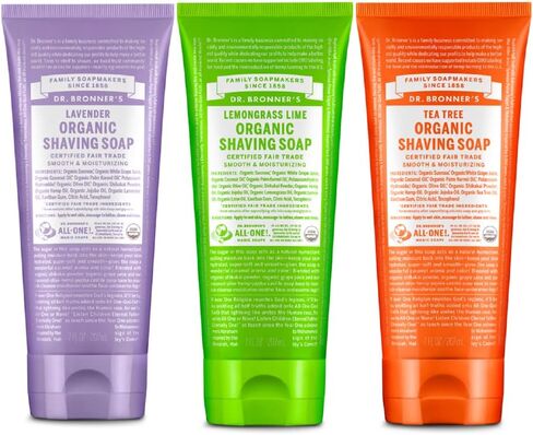 Dr. Bronner's - Organic Shaving Soap Variety Pack - Lavender, Tea Tree, & Lemongrass, Certified Organic, Sugar & Shikakai Powder, Moisturizes, Use on Face, Underarms, & Legs (7oz, 3-Pack) in Kuwait