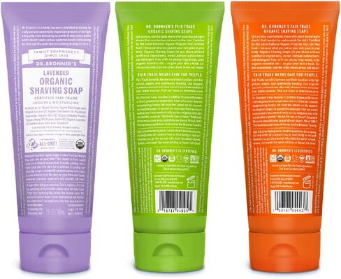 Dr. Bronner's - Organic Shaving Soap Variety Pack - Lavender, Tea Tree, & Lemongrass, Certified Organic, Sugar & Shikakai Powder, Moisturizes, Use on Face, Underarms, & Legs (7oz, 3-Pack) in Kuwait