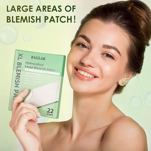 BAGLAK Large Blemishes Patches - 22 Strips, XL Size, Hydrocolloid t Dots, Blemishes Patch - Pimple Stickers, For Face Blemishes Absorbing Cover Patch - Zit Sticker Facial Skin Care in Saudi Arabia