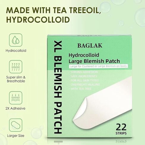 BAGLAK Large Blemishes Patches - 22 Strips, XL Size, Hydrocolloid t Dots, Blemishes Patch - Pimple Stickers, For Face Blemishes Absorbing Cover Patch - Zit Sticker Facial Skin Care in Saudi Arabia