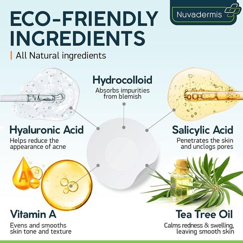 رقع حب الشباب من نوفاديرميس - البقع الداكنة والعيوب وعلاج الزيت - 54% ملصقات منقطة غرواني مائي - 120 حزمة للبشرة النظيفة - حمض الهيالورونيك الساليسيليك وزيت شجرة الشاي وفيتامين أ - يغطي مسام الوجه الكيسي in Kuwait