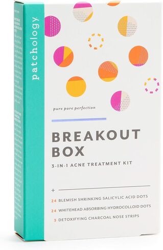 Patchology Breakout Box 3-in-1 Pimple & Acne Spots Treatment Patch Kit with 3 Nose Strips, 24 Salicylic Acid Dots, and 24 Hydrocolloid Dots - For Men and Women - Dark Spot Patches for Face in Kuwait