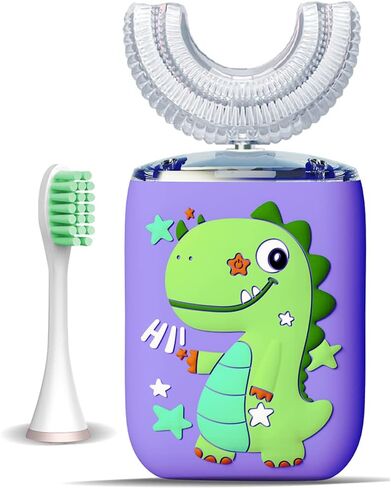 Kids Electric Toothbrush, U Shaped Ultrasonic Automatic Toothbrushes Unicorn Design with Six Modes Smart Timer Replacement Brush IPX7 Waterproof Auto Toothbrush for Toddler 360 Oral Cleaning in Saudi Arabia