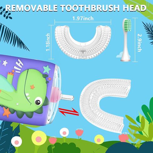 Kids Electric Toothbrush, U Shaped Ultrasonic Automatic Toothbrushes Unicorn Design with Six Modes Smart Timer Replacement Brush IPX7 Waterproof Auto Toothbrush for Toddler 360 Oral Cleaning in Saudi Arabia