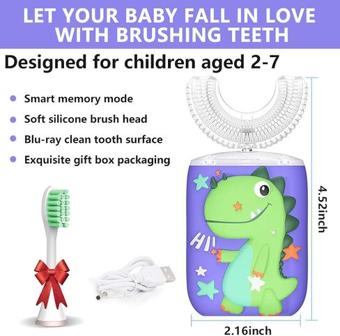 Kids Electric Toothbrush, U Shaped Ultrasonic Automatic Toothbrushes Unicorn Design with Six Modes Smart Timer Replacement Brush IPX7 Waterproof Auto Toothbrush for Toddler 360 Oral Cleaning in Saudi Arabia
