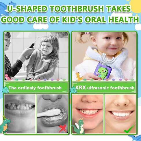 Kids Electric Toothbrush, U Shaped Ultrasonic Automatic Toothbrushes Unicorn Design with Six Modes Smart Timer Replacement Brush IPX7 Waterproof Auto Toothbrush for Toddler 360 Oral Cleaning in Saudi Arabia