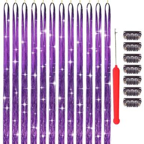 Hair Tinsel Heat Resistant 12 Colors 3000 Strands Fairy Hair Tinsel Kit Glitter Tinsel Hair Extensions 48 Inch Sparkle Hair Tinsel Kit For Girls (12color/3000strands-Pack)