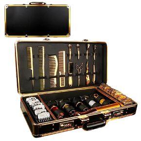 Professional Barber Supplies Case, Barber Cases for Clippers and Supplies, Hairdressing Tools Storage Case with Handle and Secure Numlock, Barber Travel Case(Gold) in Kuwait