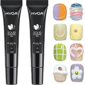 KYDA 2 Colors Solid Pudding Nail Gel, 3D Craving Gel for Nail Art, Clear&White Multifunction Candy Jelly Nail Art Sculpture Painting, Drawing Lines Character Nails Embossing Gel-Set A