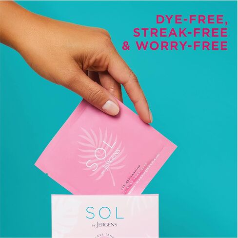 مناديل تسمير ذاتي للجسم بالكامل من جيرجنز، مناديل مبللة لتسمير البشرة بدون شمس ذات مظهر طبيعي بدون شمس، 6 قطع، مغمورة بماء جوز الهند وفيتامين E، لون مستوحى من الشمس في 4 ساعات in Kuwait