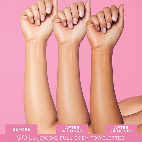 مناديل تسمير ذاتي للجسم بالكامل من جيرجنز، مناديل مبللة لتسمير البشرة بدون شمس ذات مظهر طبيعي بدون شمس، 6 قطع، مغمورة بماء جوز الهند وفيتامين E، لون مستوحى من الشمس في 4 ساعات in Kuwait