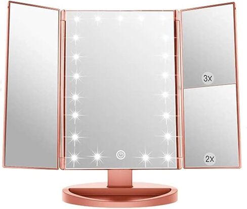 3 Folds Lighted Vanity Makeup Mirror,1X/2X/3X Magnification, 21 LED Light Bright Table Mirror with Touch Screen,180 Adjustable Rotation,Portable Travel Cosmetic Mirror in Saudi Arabia