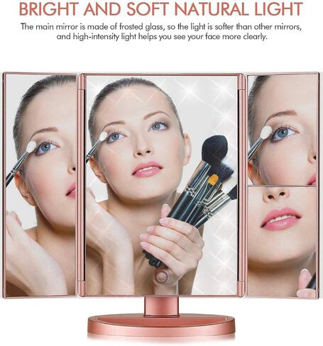 3 Folds Lighted Vanity Makeup Mirror,1X/2X/3X Magnification, 21 LED Light Bright Table Mirror with Touch Screen,180 Adjustable Rotation,Portable Travel Cosmetic Mirror in Saudi Arabia