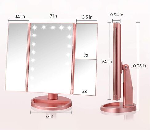 3 Folds Lighted Vanity Makeup Mirror,1X/2X/3X Magnification, 21 LED Light Bright Table Mirror with Touch Screen,180 Adjustable Rotation,Portable Travel Cosmetic Mirror in Saudi Arabia