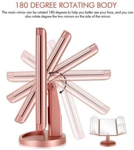 3 Folds Lighted Vanity Makeup Mirror,1X/2X/3X Magnification, 21 LED Light Bright Table Mirror with Touch Screen,180 Adjustable Rotation,Portable Travel Cosmetic Mirror in Saudi Arabia