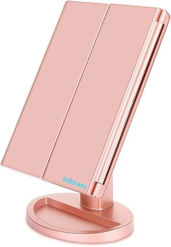 3 Folds Lighted Vanity Makeup Mirror,1X/2X/3X Magnification, 21 LED Light Bright Table Mirror with Touch Screen,180 Adjustable Rotation,Portable Travel Cosmetic Mirror in Saudi Arabia